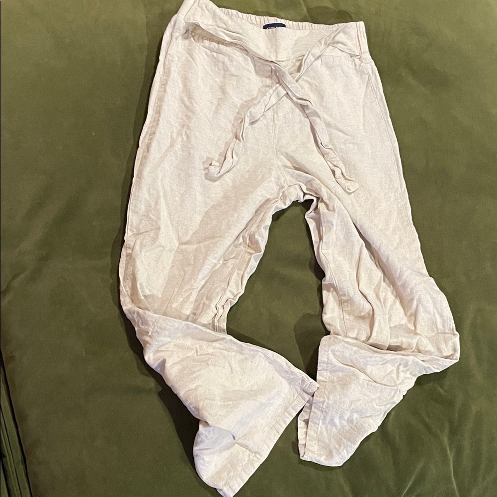 Andy & Evan Beige Elastic and Tie Waist Loose Fitting Linen Blend Pants
